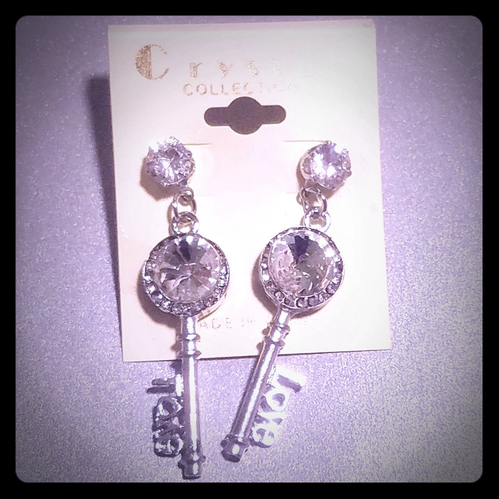 NWT Key LOVE Stud Earrings (Silver Tone)
